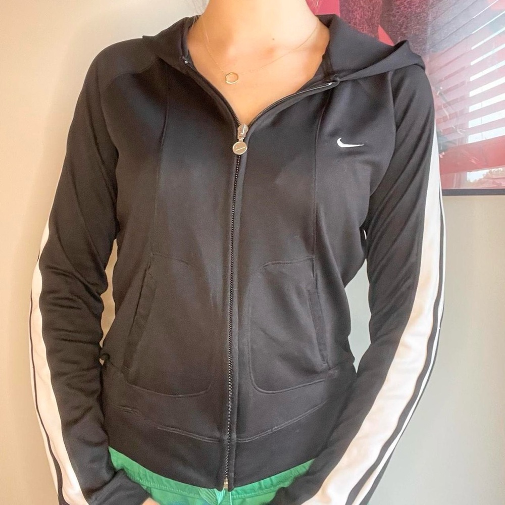 Nike Women's Black and White Zip-Up Hoodie